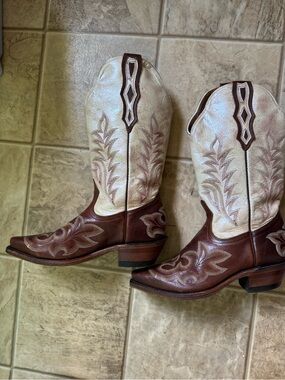 Boulet Leather Cowboy Boots - Brown & Cream